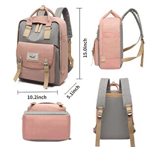 HIQUAY Waterproof Cool Teenage Girls' Backpack Students Backpack Outdoor Daypack - School, Travel, Workbag (pink&grey)