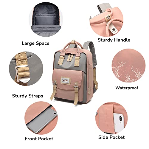 HIQUAY Waterproof Cool Teenage Girls' Backpack Students Backpack Outdoor Daypack - School, Travel, Workbag (pink&grey)