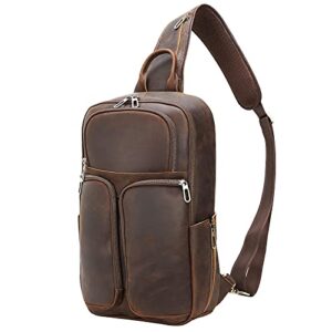 polare vintage full grain leather sling bag for men multipurpose daypack shoulder chest crossbody bag travel backpack large fits ipad pro 12.9”