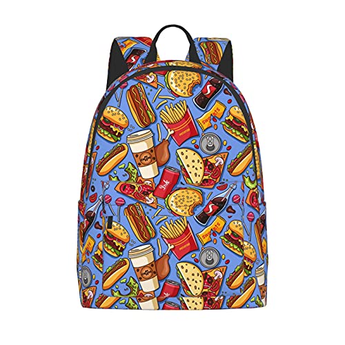 FeHuew 16 inch backpack Fast Food Hamburger Pizza Cola Laptop Backpack Full Print School Bookbag Shoulder Bag for Travel Daypack