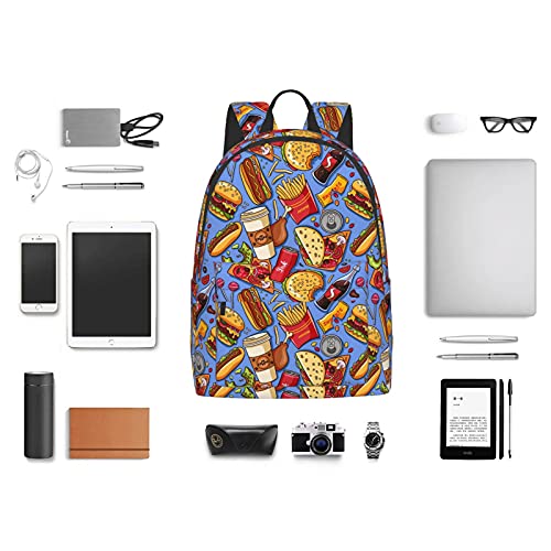 FeHuew 16 inch backpack Fast Food Hamburger Pizza Cola Laptop Backpack Full Print School Bookbag Shoulder Bag for Travel Daypack