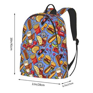 FeHuew 16 inch backpack Fast Food Hamburger Pizza Cola Laptop Backpack Full Print School Bookbag Shoulder Bag for Travel Daypack