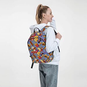 FeHuew 16 inch backpack Fast Food Hamburger Pizza Cola Laptop Backpack Full Print School Bookbag Shoulder Bag for Travel Daypack