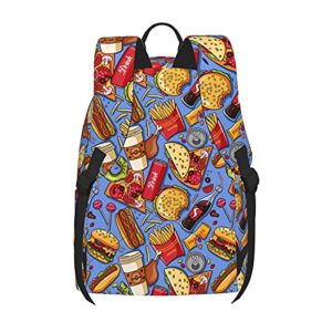 FeHuew 16 inch backpack Fast Food Hamburger Pizza Cola Laptop Backpack Full Print School Bookbag Shoulder Bag for Travel Daypack