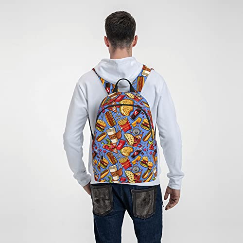 FeHuew 16 inch backpack Fast Food Hamburger Pizza Cola Laptop Backpack Full Print School Bookbag Shoulder Bag for Travel Daypack