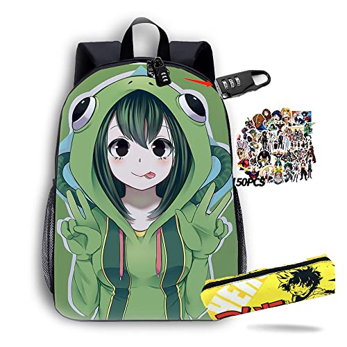 AAATJ MHA School Backpack Unisex Backpack BNHA Izuku Notebook with Password (Tsuyu)