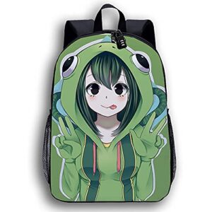 AAATJ MHA School Backpack Unisex Backpack BNHA Izuku Notebook with Password (Tsuyu)