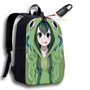 AAATJ MHA School Backpack Unisex Backpack BNHA Izuku Notebook with Password (Tsuyu)