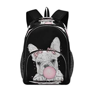 backpack school bookbag cute french bulldog schoolbag with water bottle pocket one size
