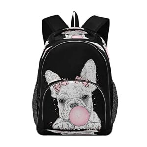 Backpack School Bookbag Cute French Bulldog Schoolbag with Water Bottle Pocket One Size