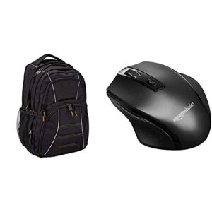 Amazon Basics Laptop Computer Backpack with padded shoulder straps and Organizational compartments (Black) & Ergonomic Wireless Mouse - DPI adjustable - Black