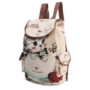 lurryly cat print canvas backpacks women’s girls school bags travel backpack rucksack