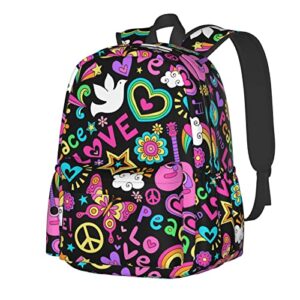 kiuloam 17 inch backpack peace and love pattern laptop backpack shoulder bag school bookbag casual daypack for teenager
