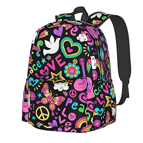 KiuLoam 17 Inch Backpack Peace And Love Pattern Laptop Backpack Shoulder Bag School Bookbag Casual Daypack For Teenager