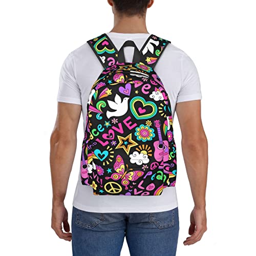 KiuLoam 17 Inch Backpack Peace And Love Pattern Laptop Backpack Shoulder Bag School Bookbag Casual Daypack For Teenager