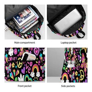 KiuLoam 17 Inch Backpack Peace And Love Pattern Laptop Backpack Shoulder Bag School Bookbag Casual Daypack For Teenager