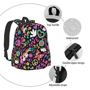 KiuLoam 17 Inch Backpack Peace And Love Pattern Laptop Backpack Shoulder Bag School Bookbag Casual Daypack For Teenager