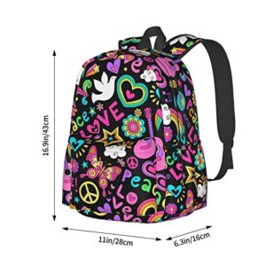 KiuLoam 17 Inch Backpack Peace And Love Pattern Laptop Backpack Shoulder Bag School Bookbag Casual Daypack For Teenager