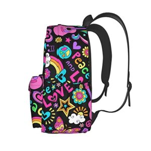 KiuLoam 17 Inch Backpack Peace And Love Pattern Laptop Backpack Shoulder Bag School Bookbag Casual Daypack For Teenager