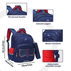 Tanou Kids Backpacks for Boys, 16'' Elementary School Backpack, Breathable Bookbags with Pecnil Case for Boy 5-12 Years, Blue Red