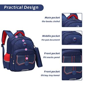 Tanou Kids Backpacks for Boys, 16'' Elementary School Backpack, Breathable Bookbags with Pecnil Case for Boy 5-12 Years, Blue Red