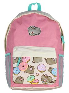 pusheen cat donuts zipper backpack with front pocket and donut charm