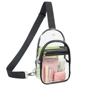 clear sling bag stadium approved, small clear chest backpack, clear crossbody chest bag for men women, black
