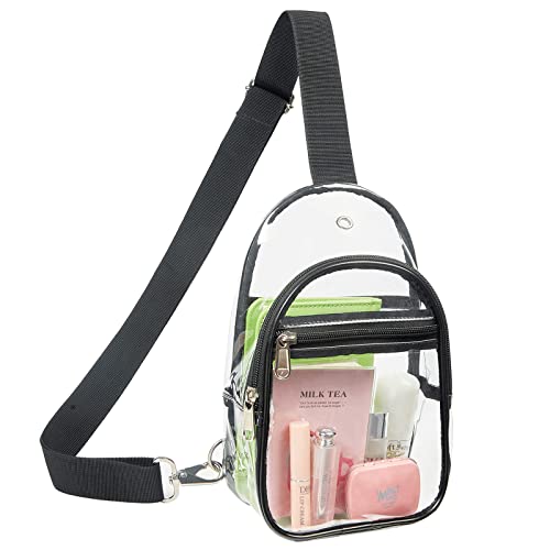 Clear Sling Bag Stadium Approved, Small Clear Chest Backpack, Clear Crossbody Chest Bag for Men Women, Black