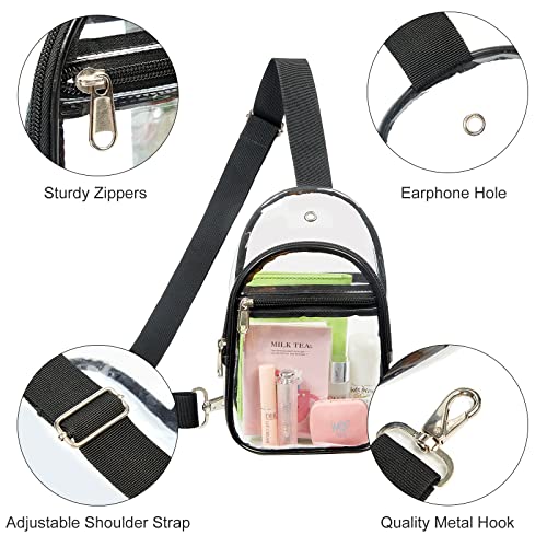 Clear Sling Bag Stadium Approved, Small Clear Chest Backpack, Clear Crossbody Chest Bag for Men Women, Black