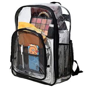 aonetiger clear black backpack heavy duty pvc with reinforced strap,transparent water-resistant backpack for shool work