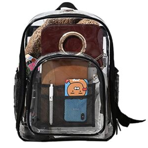 AONETIGER Clear Black Backpack Heavy Duty PVC with Reinforced Strap,Transparent Water-Resistant Backpack for Shool Work