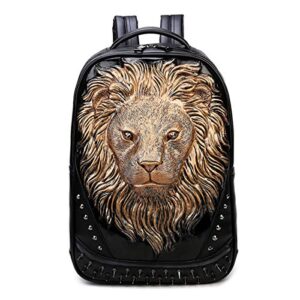 fashion punk rivets waterproof 3d lion head backpack cartoon student bags laptop computer knapsack for teenager