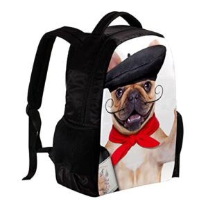 Laptop Backpacks French Bulldog with Red Wine Beret Hat