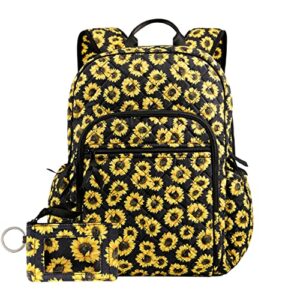 donggangaji women’s campus backpack with wallet set , casual daypack backpacks with trolley sleeve (sunflower)