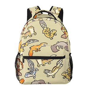 gesey-r4t cartoon cute leopard gecko pattern casual school backpack bag, laptop hiking travel shoulder daypack college bookbag for men woman girls boys teens, black, one size