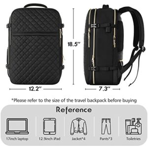 MOMUVO Large Travel Backpack Women, Flight Approved Carry On Backpack, Water Resistant Anti-Theft Large Casual Daypack School Bag Fit 17 Inch Laptop with USB Charging Port, Black