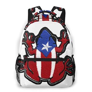 yangpi fashion unisex backpack puerto rico flag frog bookbag lightweight laptop bag for school travel outdoor camping