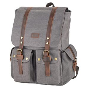canvas backpack for men multi pockets vintage travel rucksack school book bag pu trimming (dark gray)