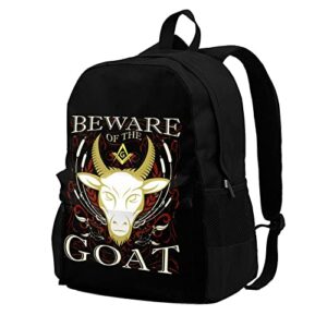 Masonic Beware of The Goat Funny Freemason Backpack Large Travel Student Notebook Outdoor Sport Durable 15 in Laptop Bag