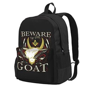 Masonic Beware of The Goat Funny Freemason Backpack Large Travel Student Notebook Outdoor Sport Durable 15 in Laptop Bag