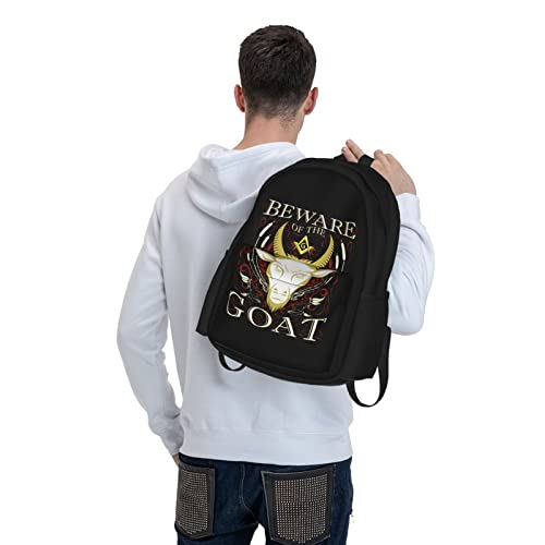 Masonic Beware of The Goat Funny Freemason Backpack Large Travel Student Notebook Outdoor Sport Durable 15 in Laptop Bag