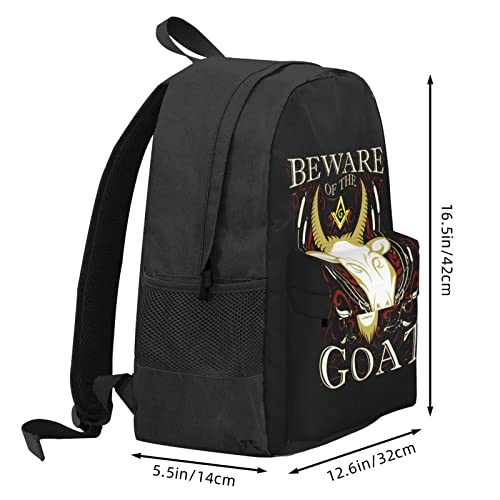 Masonic Beware of The Goat Funny Freemason Backpack Large Travel Student Notebook Outdoor Sport Durable 15 in Laptop Bag