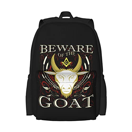 Masonic Beware of The Goat Funny Freemason Backpack Large Travel Student Notebook Outdoor Sport Durable 15 in Laptop Bag