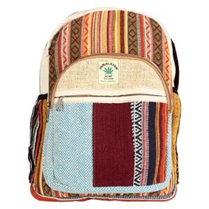 cotton stripe and hemp backpack, 13″ himalayan hemp backpack, hiking backpack, fair trade bag, free spirit bag, hippie bag, nepali bag, boho bag