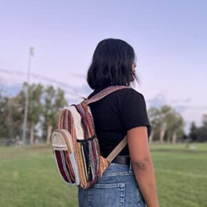 Cotton stripe and hemp backpack, 13" himalayan hemp backpack, hiking backpack, fair trade bag, free spirit bag, hippie bag, nepali bag, boho bag