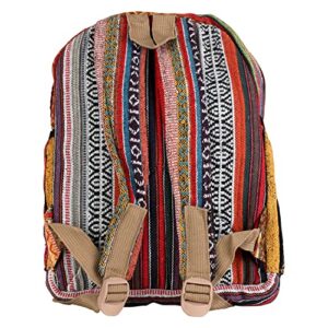 Cotton stripe and hemp backpack, 13" himalayan hemp backpack, hiking backpack, fair trade bag, free spirit bag, hippie bag, nepali bag, boho bag