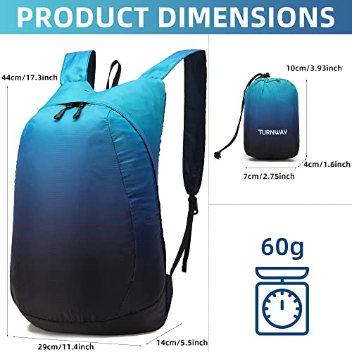 TurnWay Ultra lightweight Water Resistant Packable Backpack, Foldable Hiking Daypack for Travel Camping Cycling Outdoor for Women and Men (Blue)