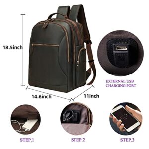 UBANT Leather Backpack for Men, Vintage Full Grain Leather 17.3'' Laptop Backpack with USB Charging Port, 45L Extra Large School College Bookbag Business Office Work Bag Travel Weekender Daypack