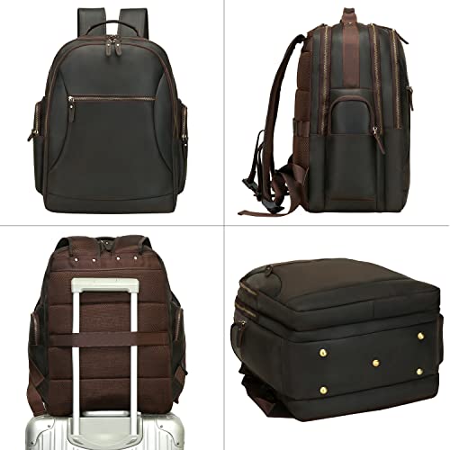 UBANT Leather Backpack for Men, Vintage Full Grain Leather 17.3'' Laptop Backpack with USB Charging Port, 45L Extra Large School College Bookbag Business Office Work Bag Travel Weekender Daypack