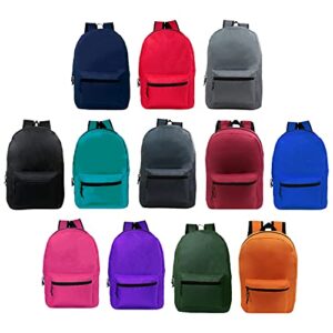 moda west wholesale classic 15 inch basic backpack in 12 assorted colors – bulk case of 24 bookbags